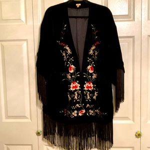 Velvet, embroidered, fringed, lined  tunic jacket